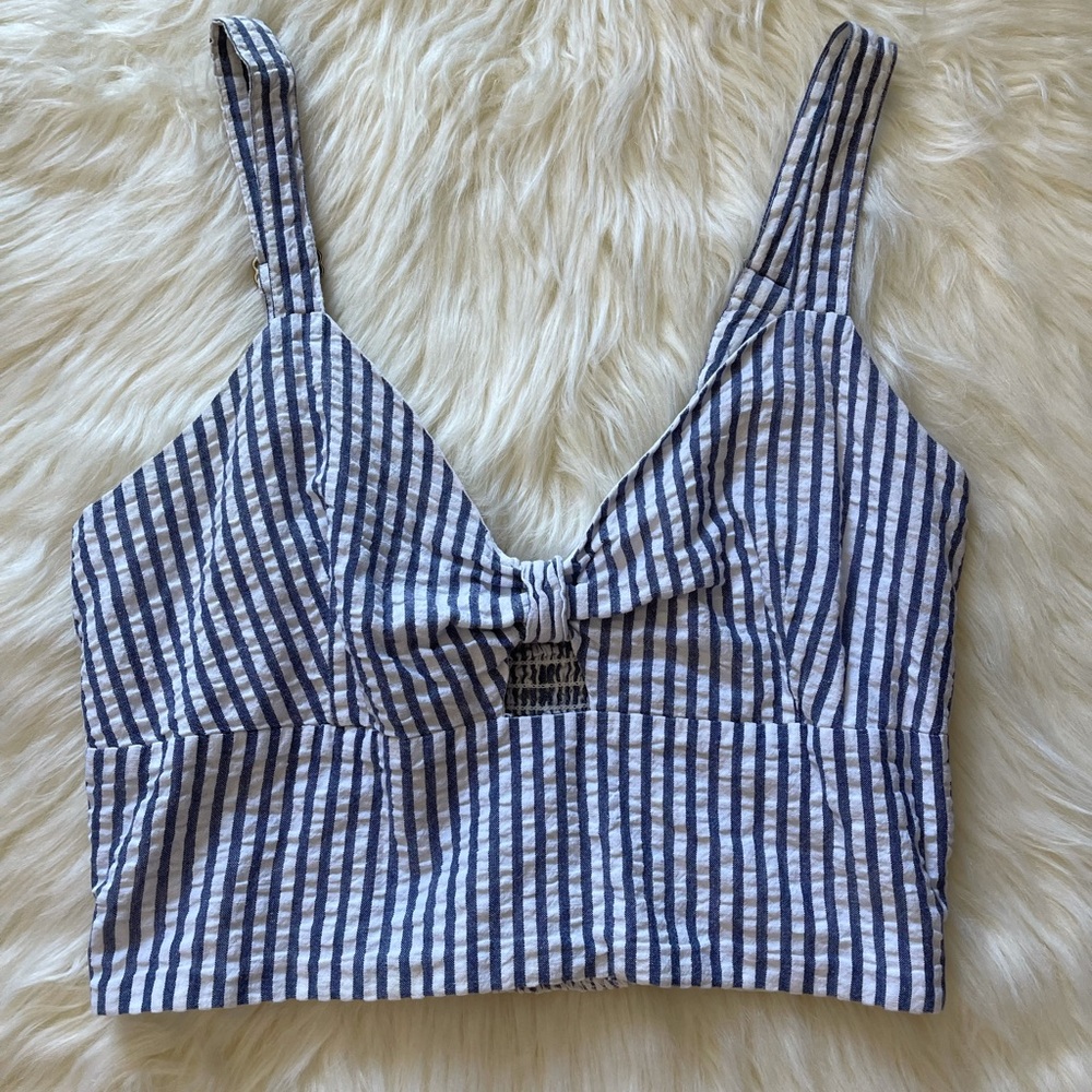 Forever 21 Blue and White Striped Crop Top